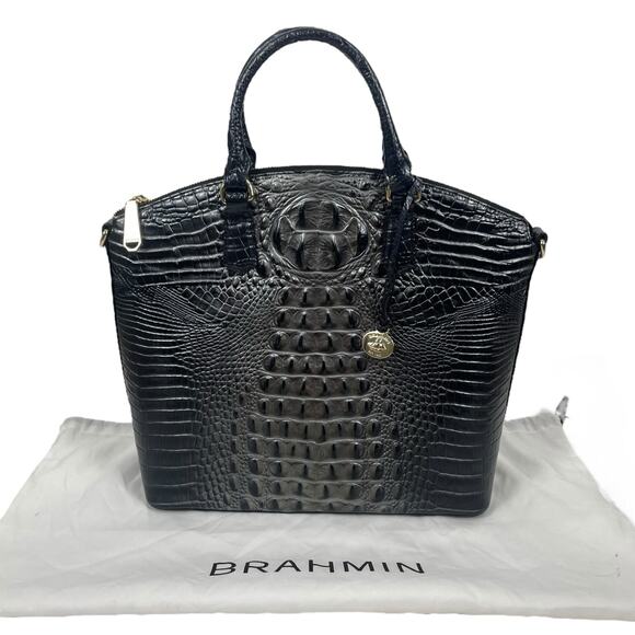 Brahmin Large Duxbury Satchel Bag Nocturnal Melbourne Black Leather Croc - Picture 1 of 11